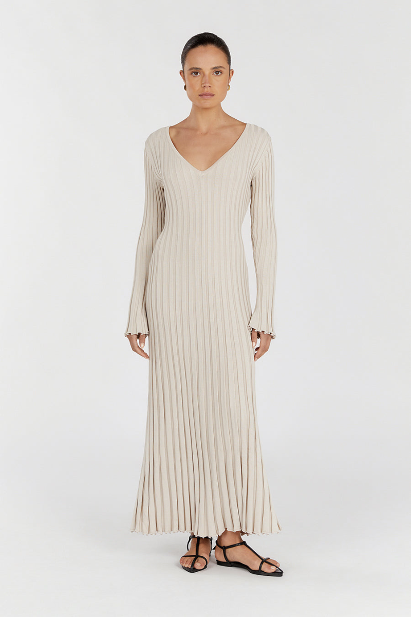 Ruby | Softly Ribbed V-Neck Midi Dress