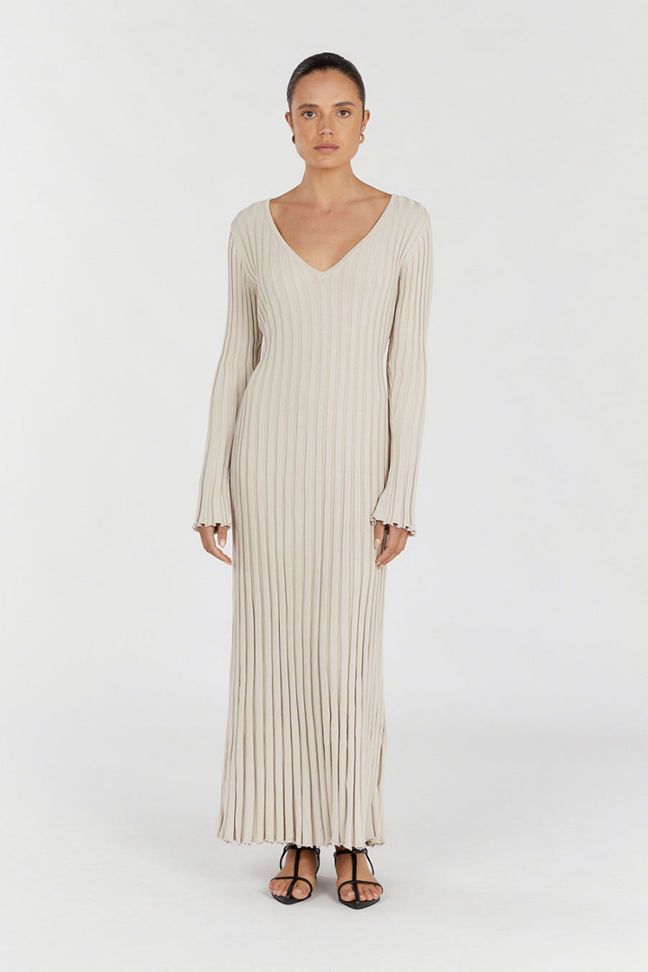 Ruby | Softly Ribbed V-Neck Midi Dress