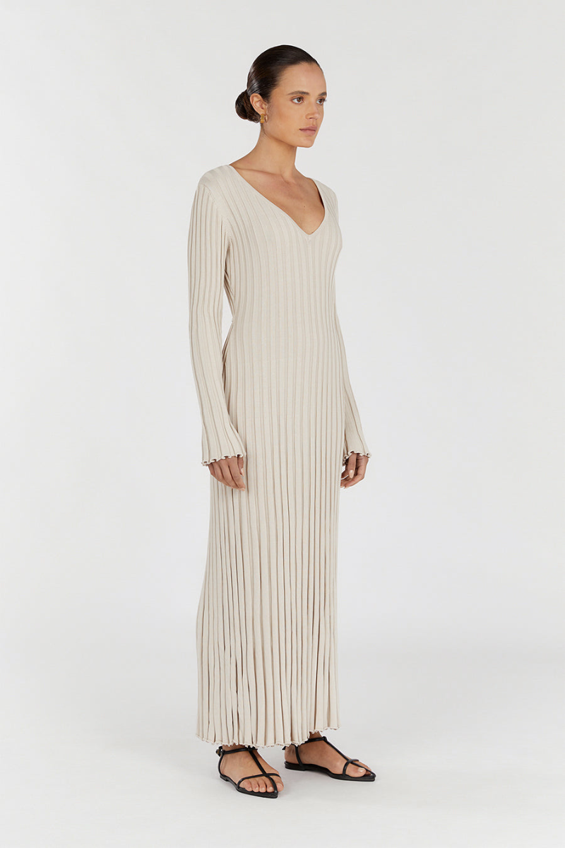 Ruby | Softly Ribbed V-Neck Midi Dress