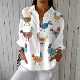Bernadette | Playful Hen-Print Blouse