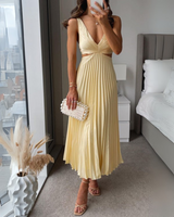 Celia | Pleated Cut-Out Midi Dress