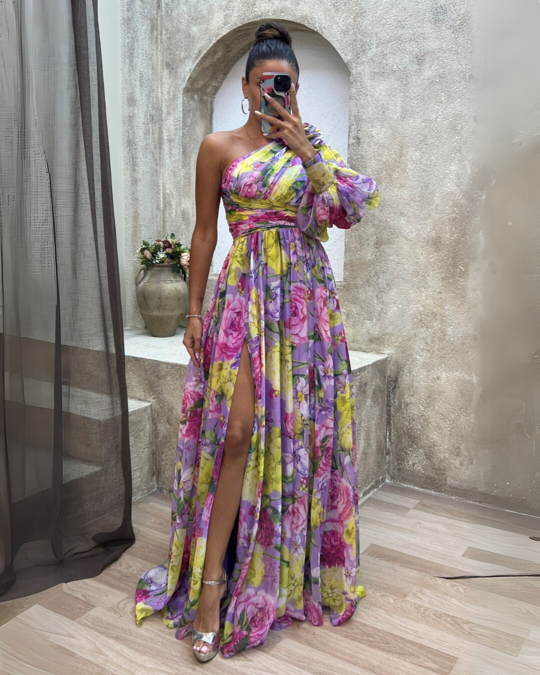 Ivy | Flowing One-Shoulder Floral Maxi Dress