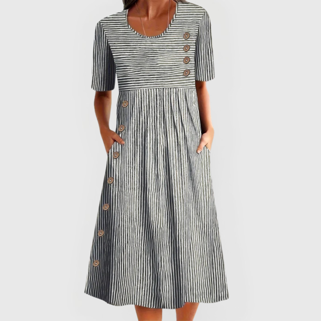 Esme | Striped Button-Detail Midi Dress