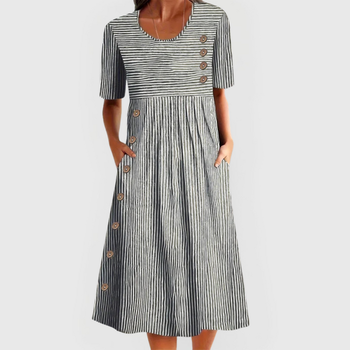 Harlow | Striped Button-Detail Midi Dress