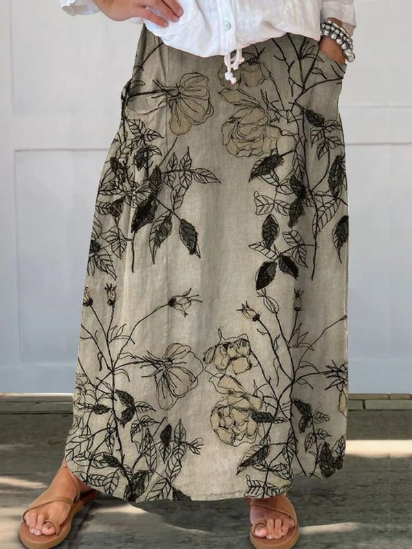 Millicent | Botanical Print Maxi Skirt