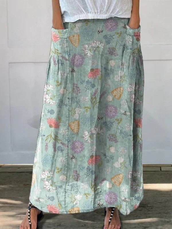 Wildflower | Botanical Print Pocket Maxi Skirt
