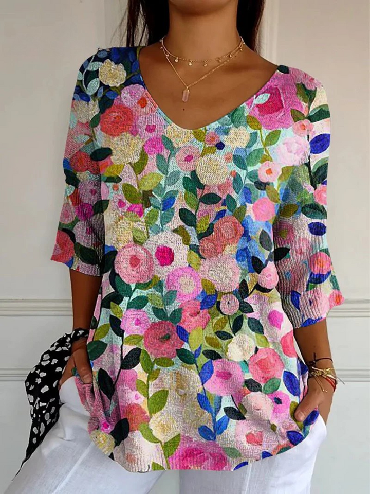 Anneliese | Painterly Floral V-Neck Top