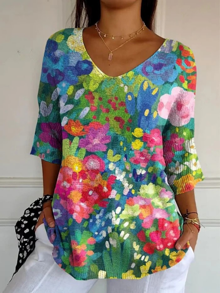 Flora | Painterly Floral V-Neck Top