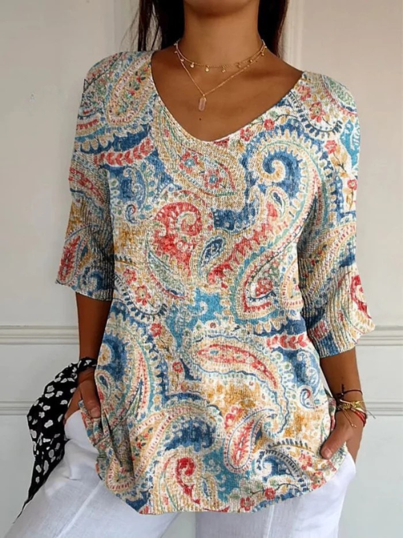 Thea | Paisley Print V-Neck Top