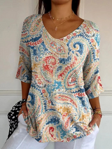 Thea | Paisley Print V-Neck Top