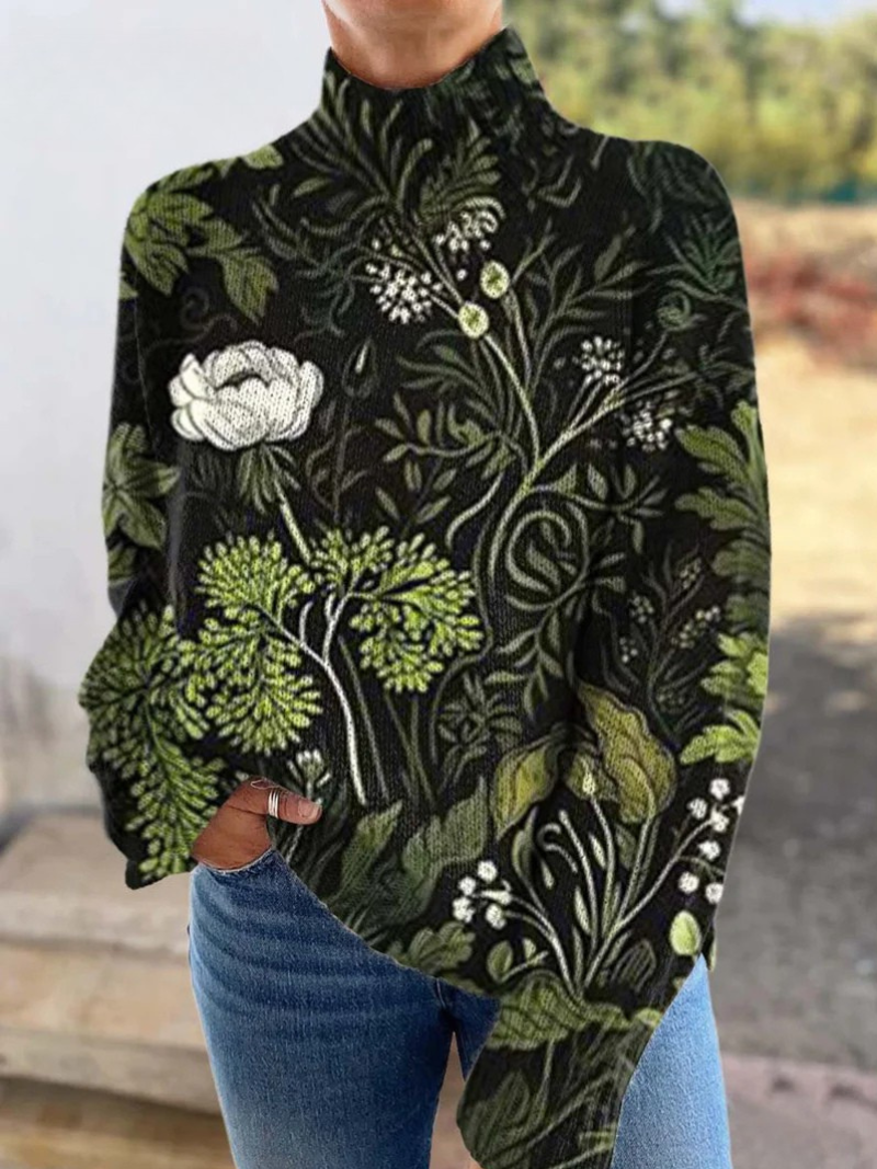 Coralie | Botanical Print Turtleneck Sweater