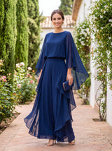 Rosalind | Flowing Cape-Sleeve Two-Piece Set