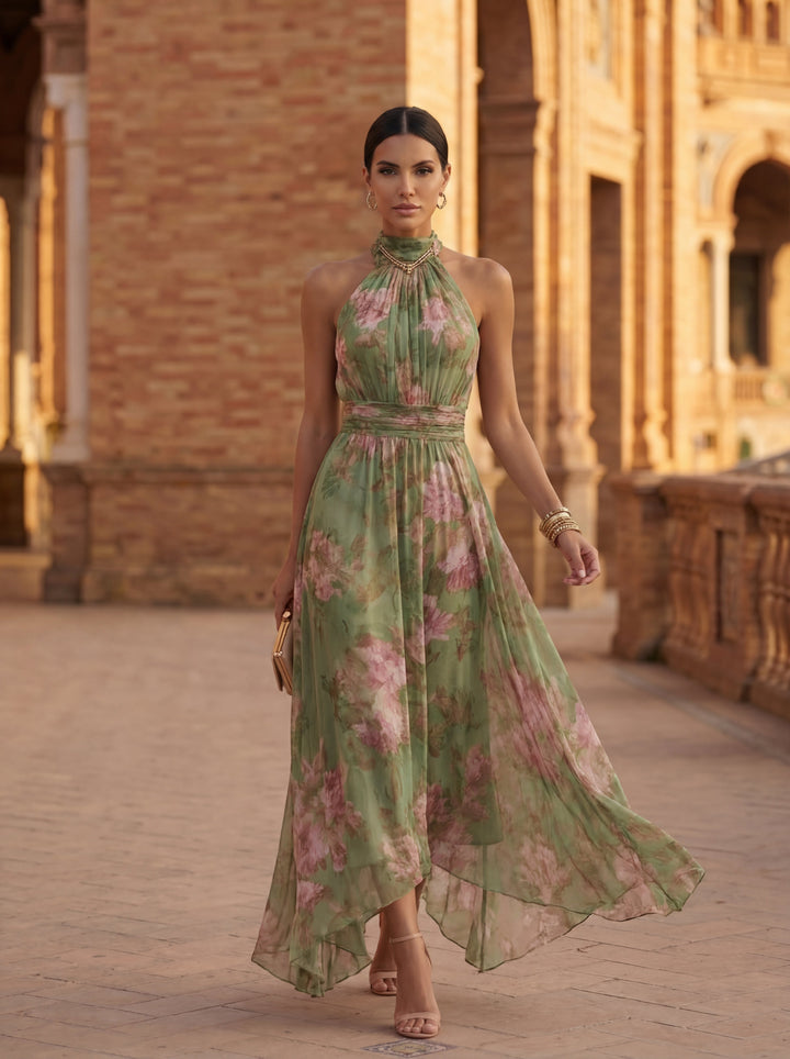 Marguerite | Floral Halter-Neck Maxi Dress