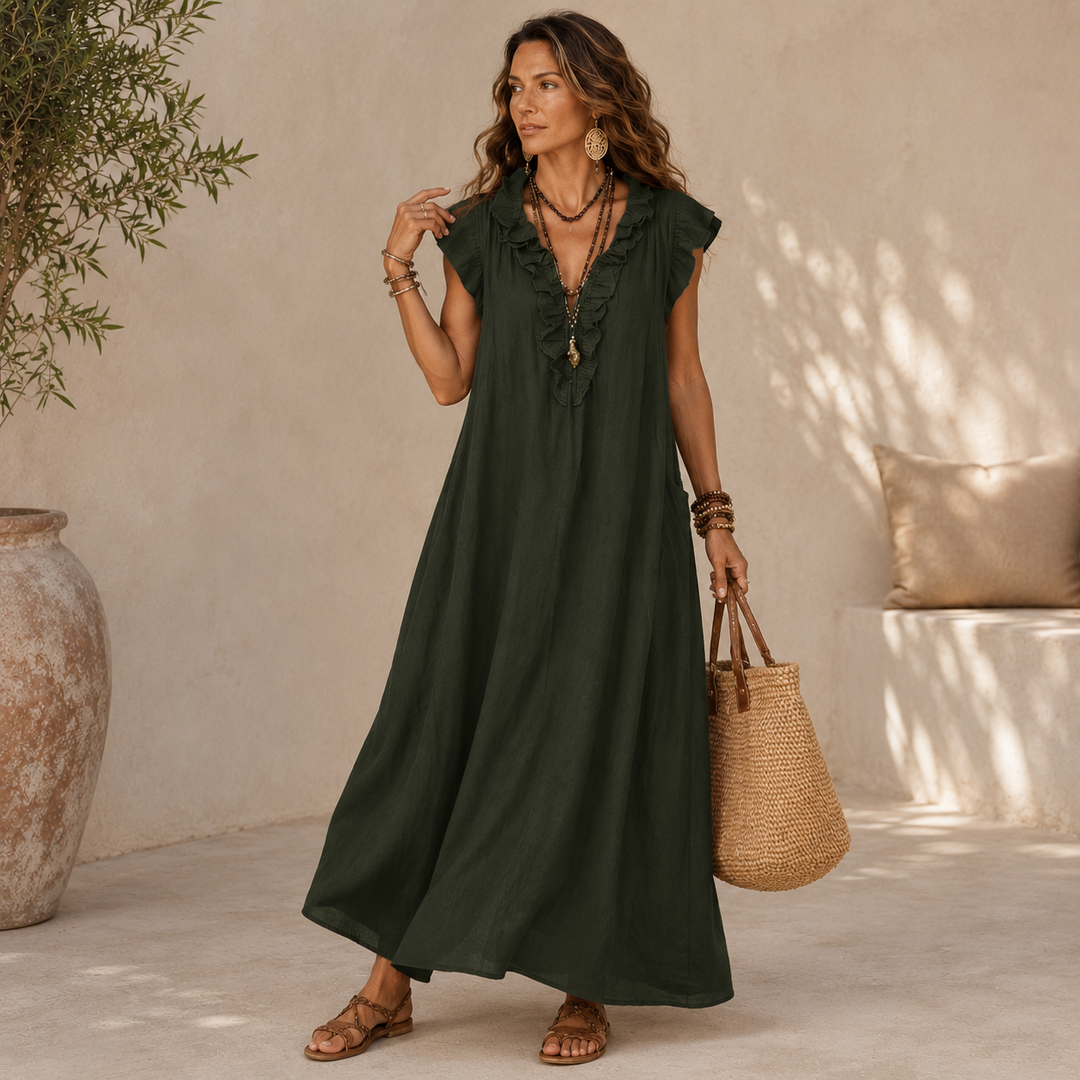 Marlowe | Ruffled V-Neck Maxi Dress