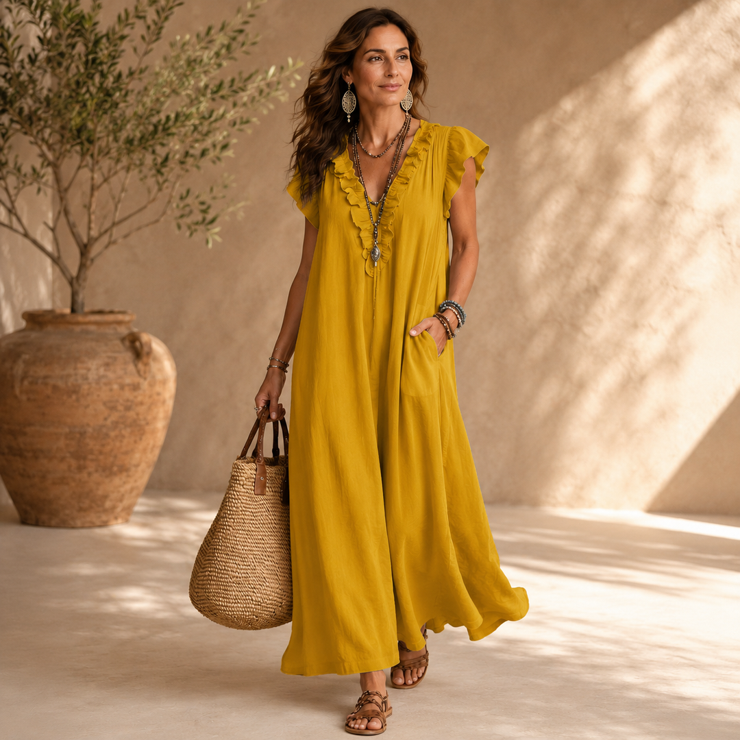 Marlowe | Ruffled V-Neck Maxi Dress