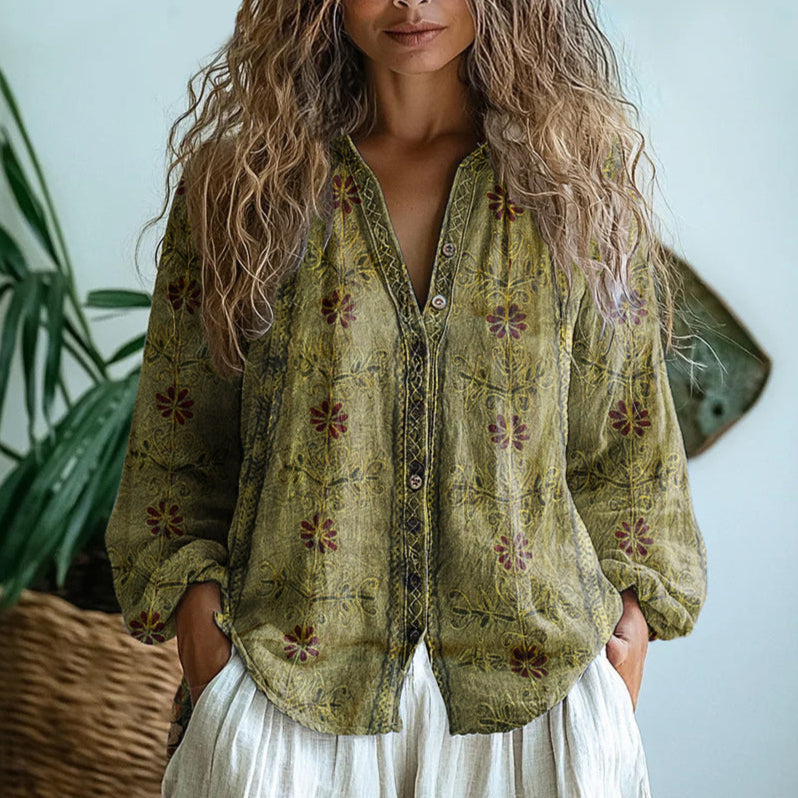 Eleanor | Botanical Print Buttoned Blouse