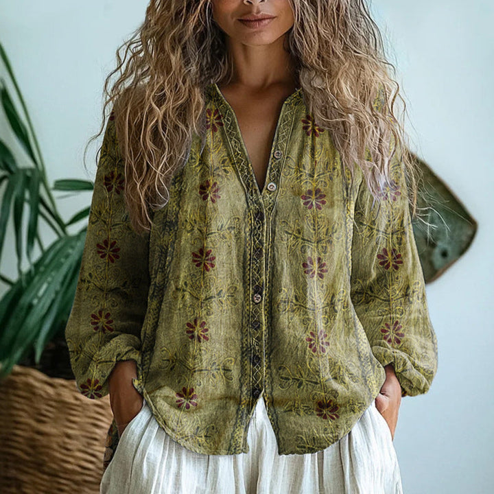 Eleanor | Botanical Print Buttoned Blouse