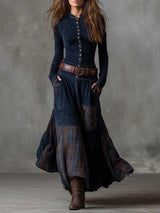 Katarina | Vintage Buttoned Check Maxi Dress
