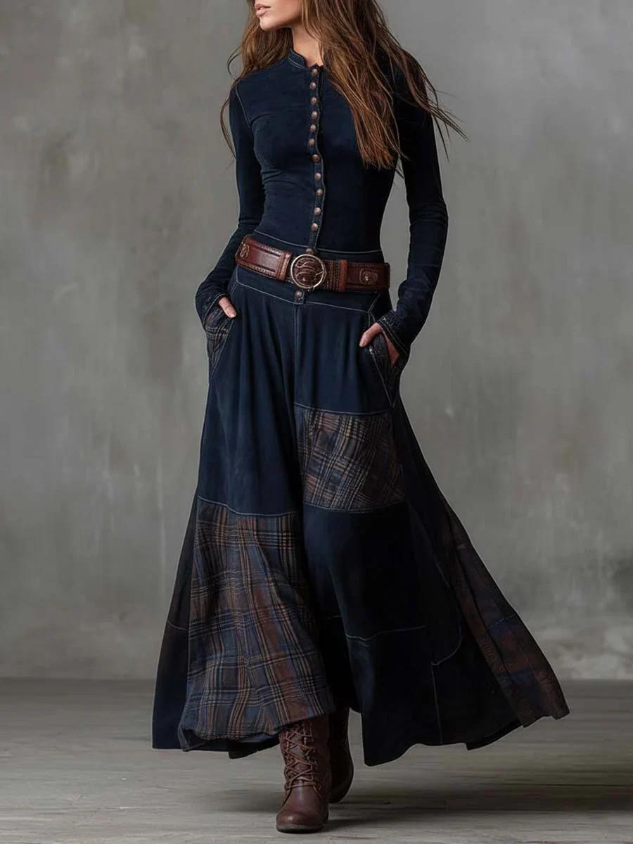 Katarina | Vintage Buttoned Check Maxi Dress