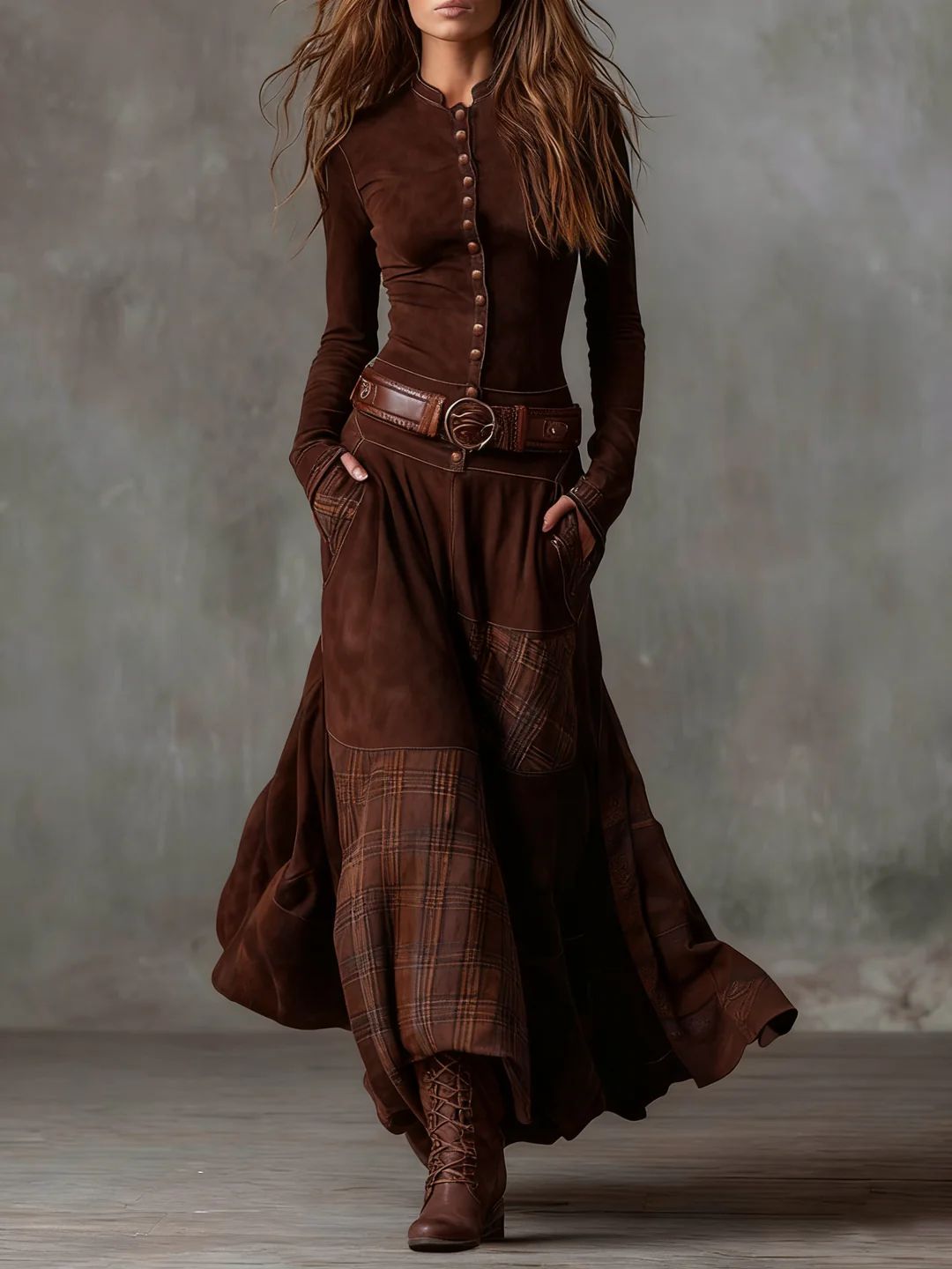 Katarina | Vintage Buttoned Check Maxi Dress