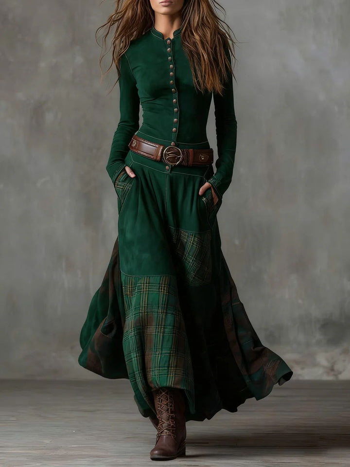Katarina | Vintage Buttoned Check Maxi Dress