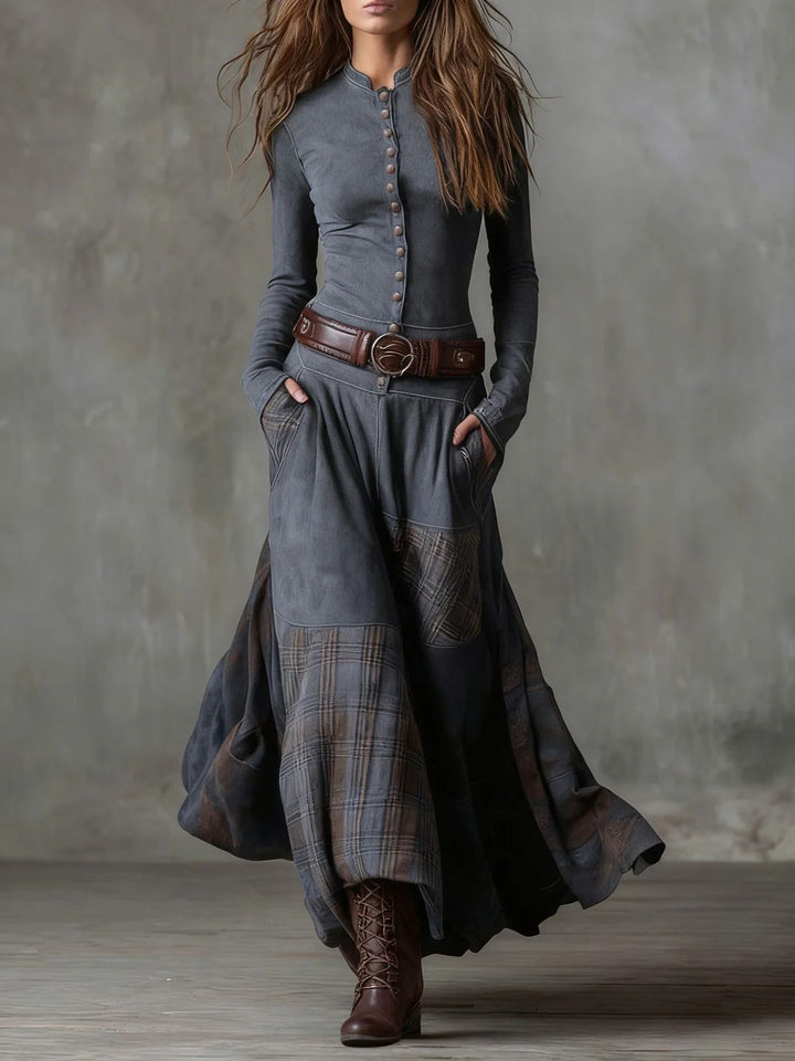 Katarina | Vintage Buttoned Check Maxi Dress