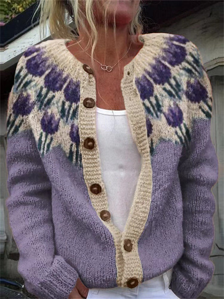 Marion Vale | Floral-Knit Button Cardigan