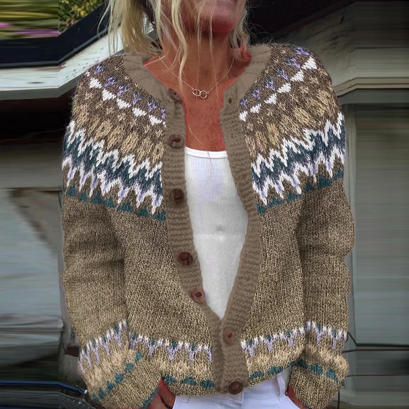 Freda | Nordic-Pattern Button Cardigan