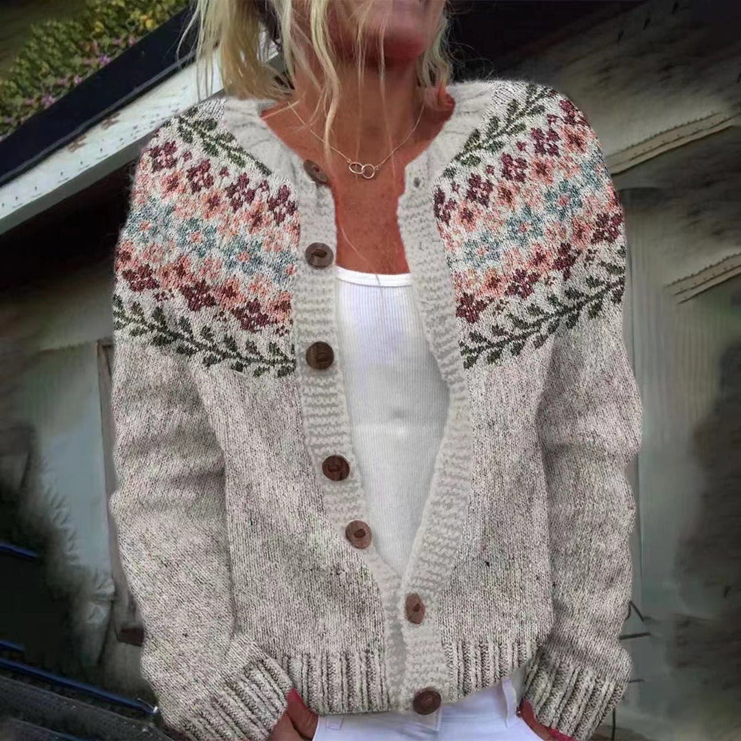 Solveig | Floral Nordic Knit Cardigan