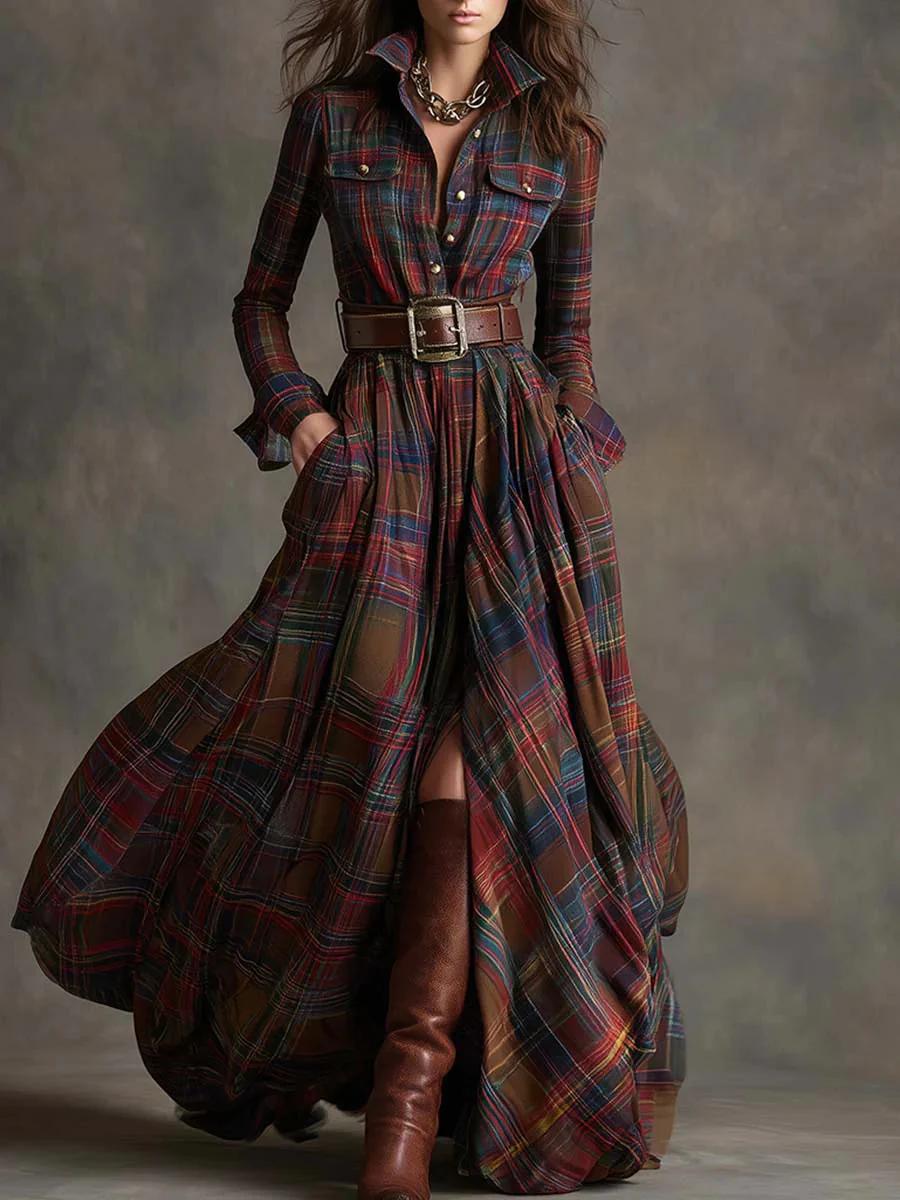 Dorothy | Belted Checked Maxi Shirt Dress