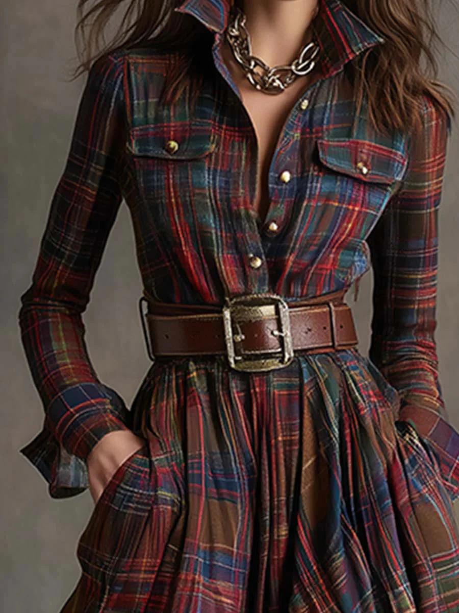 Dorothy | Belted Checked Maxi Shirt Dress