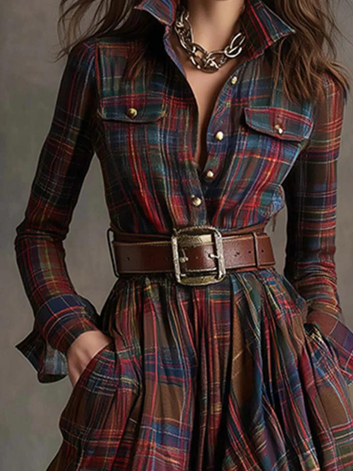 Dorothy | Belted Checked Maxi Shirt Dress
