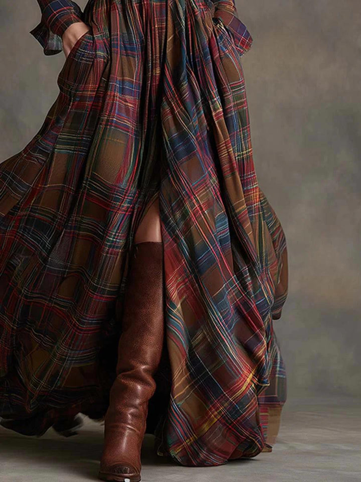Dorothy | Belted Checked Maxi Shirt Dress