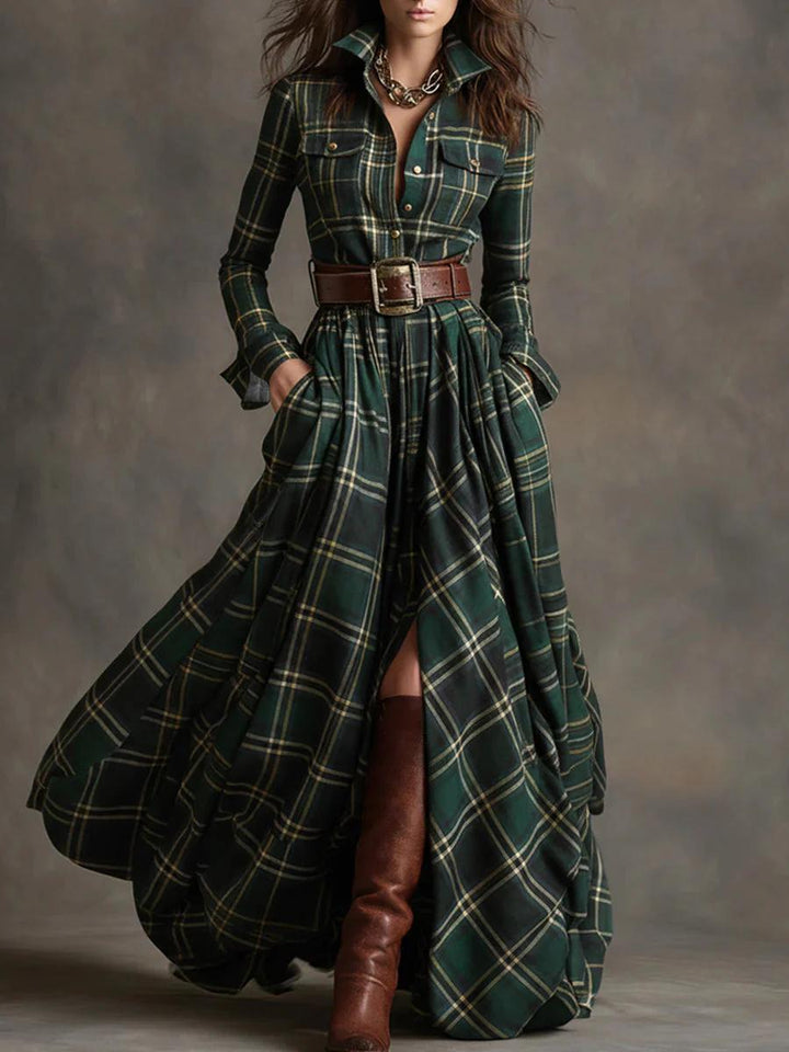 Dorothy | Belted Checked Maxi Shirt Dress