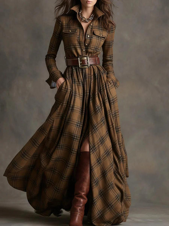 Dorothy | Belted Checked Maxi Shirt Dress