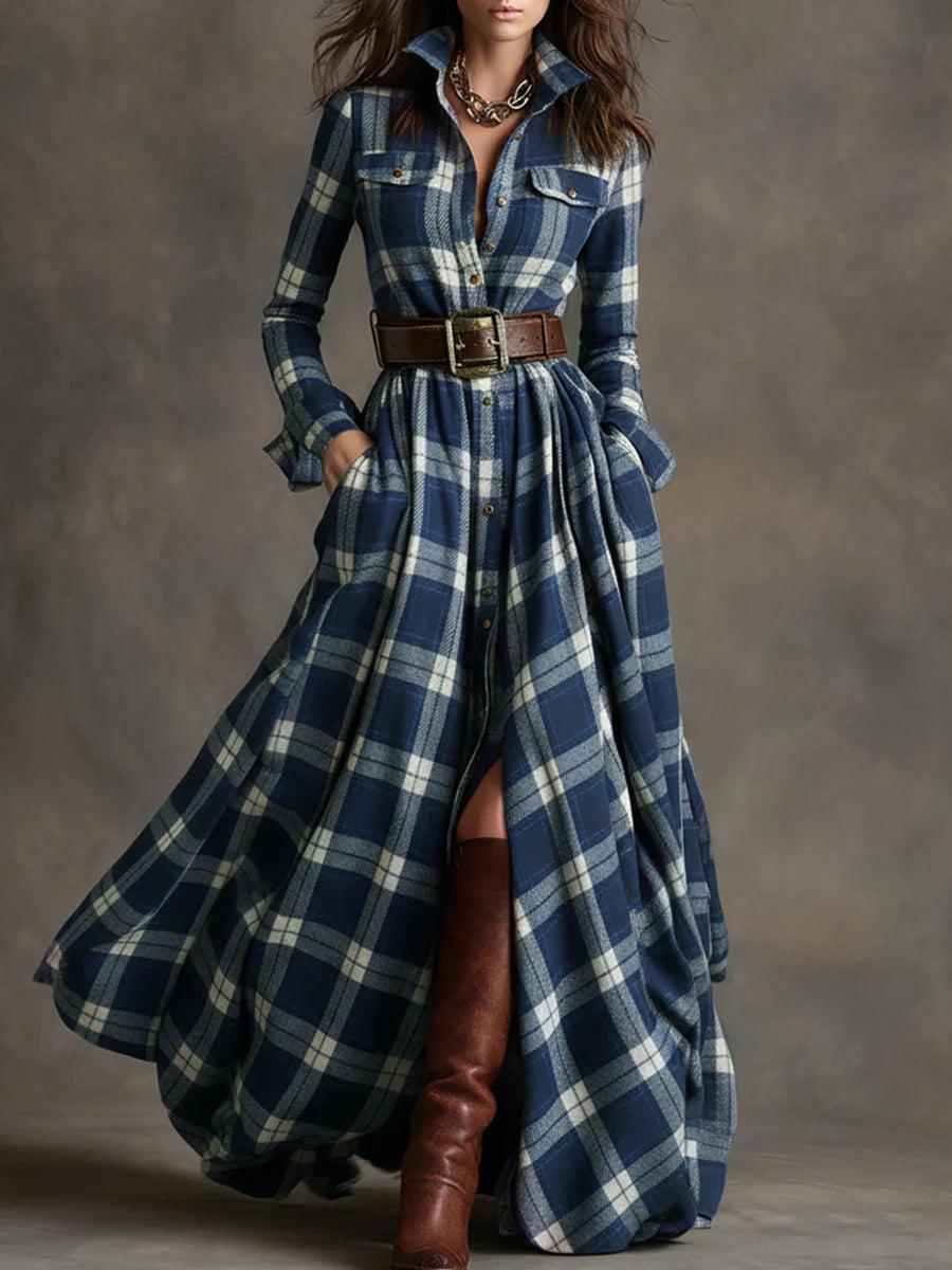 Dorothy | Belted Checked Maxi Shirt Dress