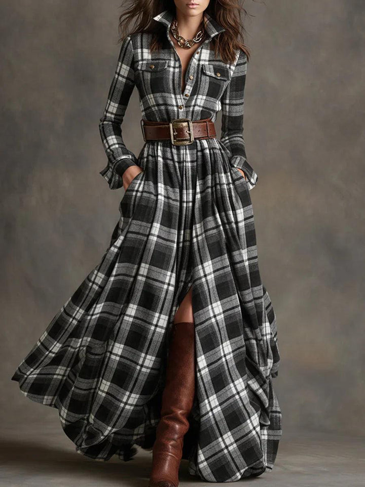 Dorothy | Belted Checked Maxi Shirt Dress