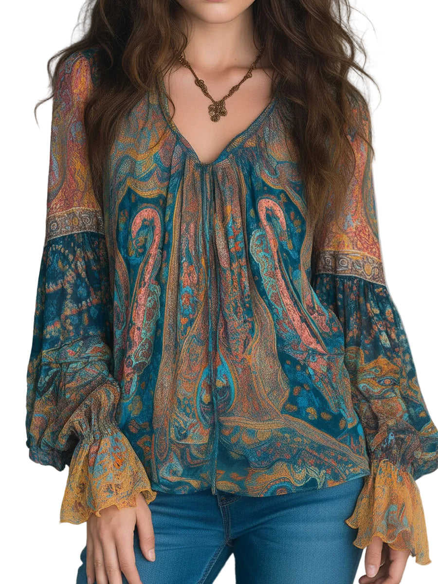 Elisa | Flowing Paisley Boho Blouse