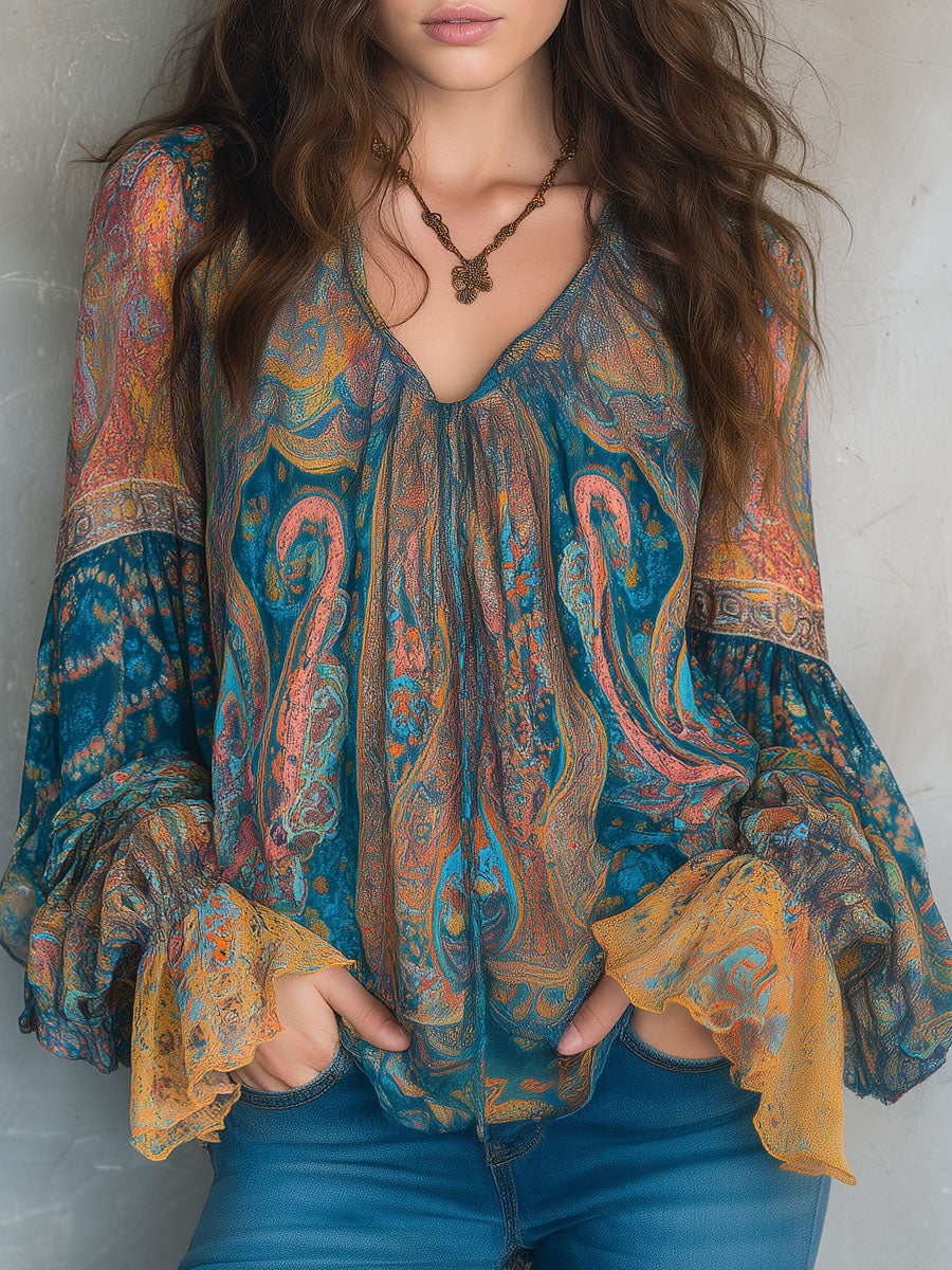 Elisa | Flowing Paisley Boho Blouse