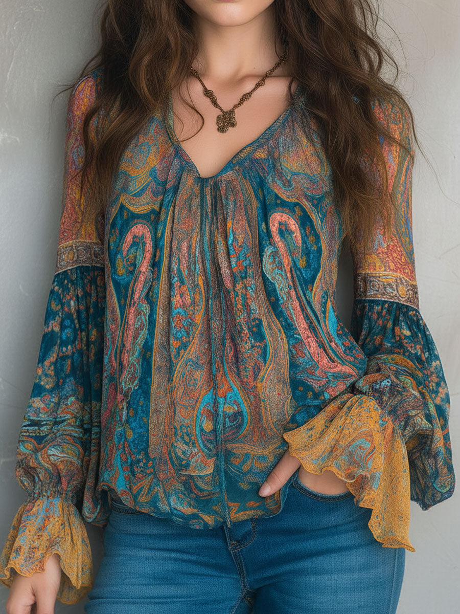 Elisa | Flowing Paisley Boho Blouse