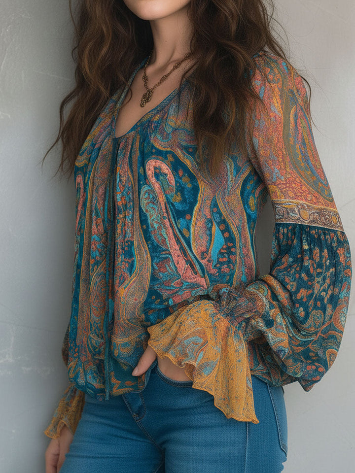 Elisa | Flowing Paisley Boho Blouse