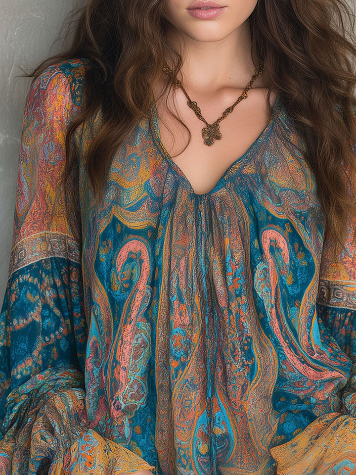 Elisa | Flowing Paisley Boho Blouse