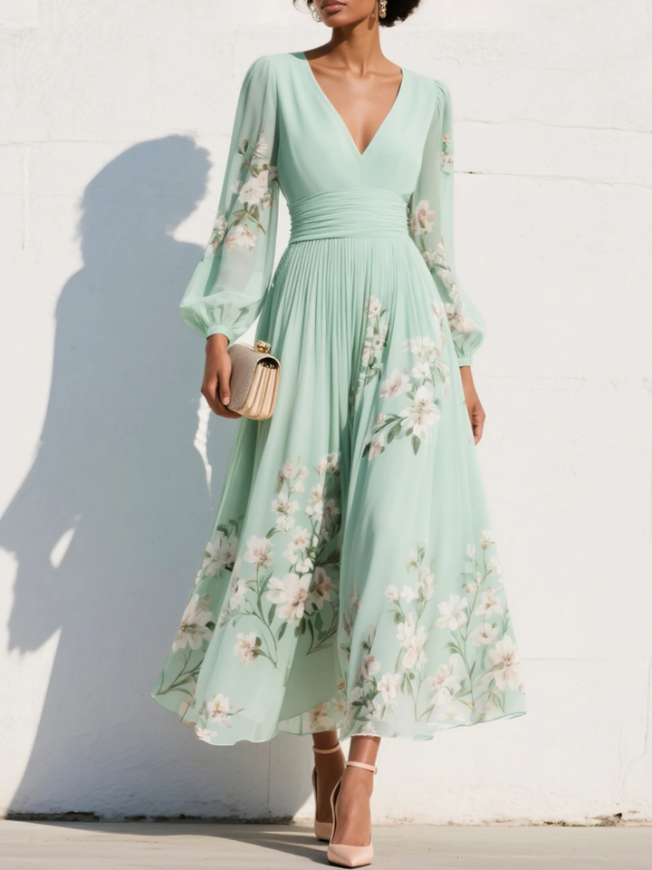Liliana | Floral Puff-Sleeve Midi Dress