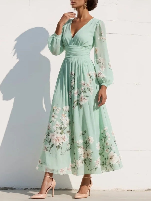 Liliana | Floral Puff-Sleeve Midi Dress