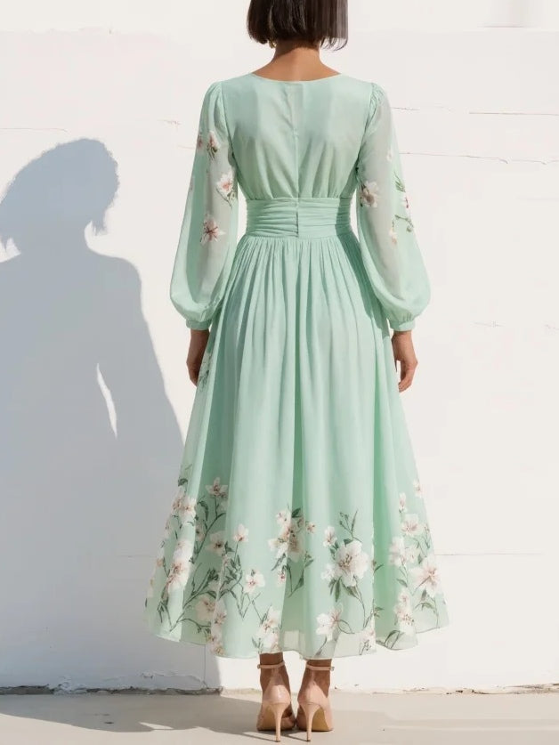 Liliana | Floral Puff-Sleeve Midi Dress