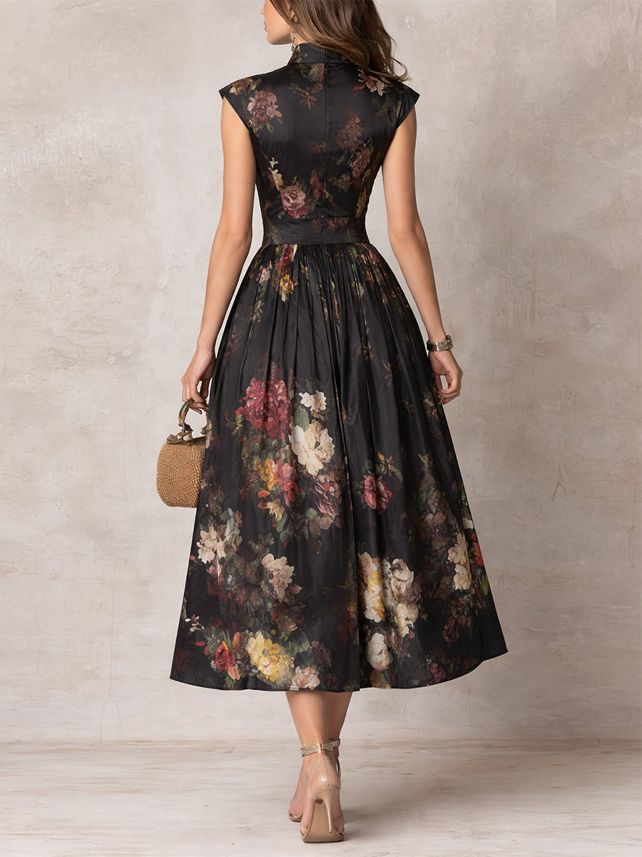 Camellia | Floral Keyhole Pleated Midi Dress