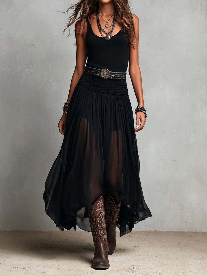 Lucienne | Flowing Belted Maxi Dress
