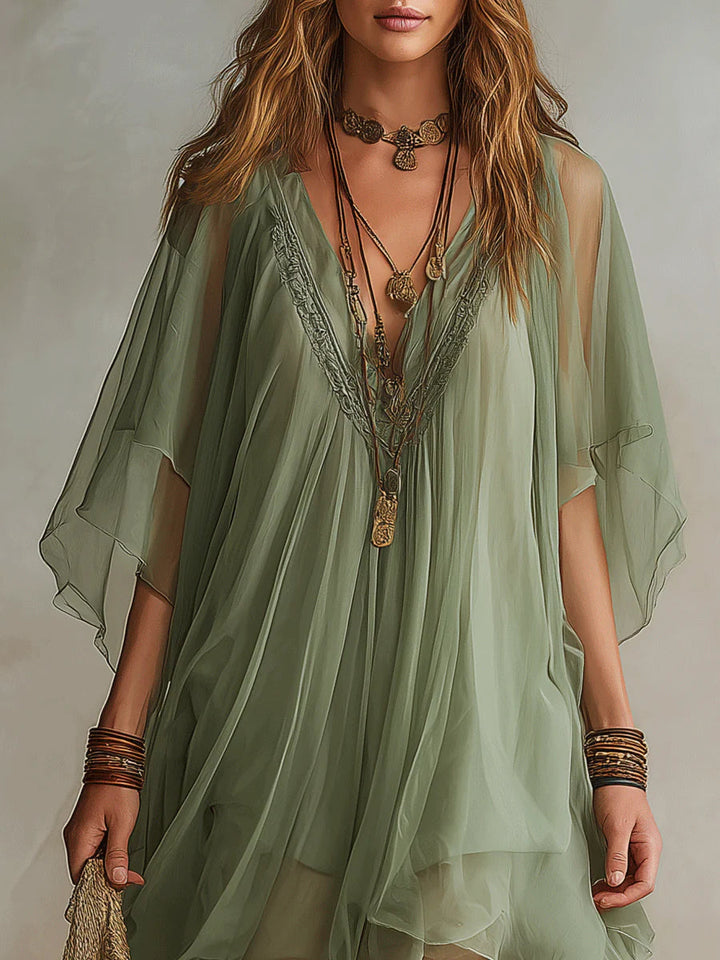 Junia | Flowing Layered V-Neck Dress