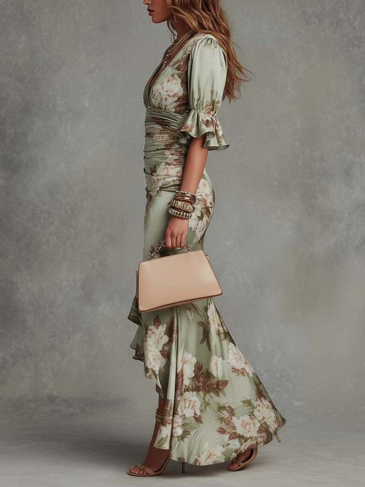 Delia | Floral Ruffle-Sleeve Maxi Dress