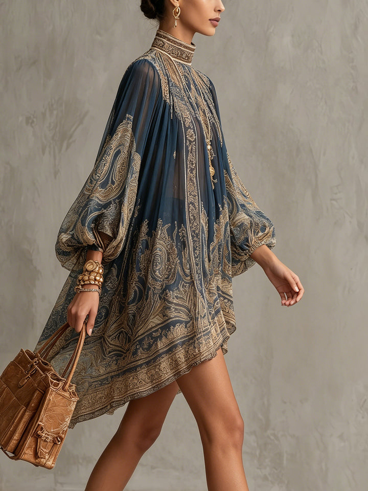 Liliana | Flowing Baroque-Print Mini Dress